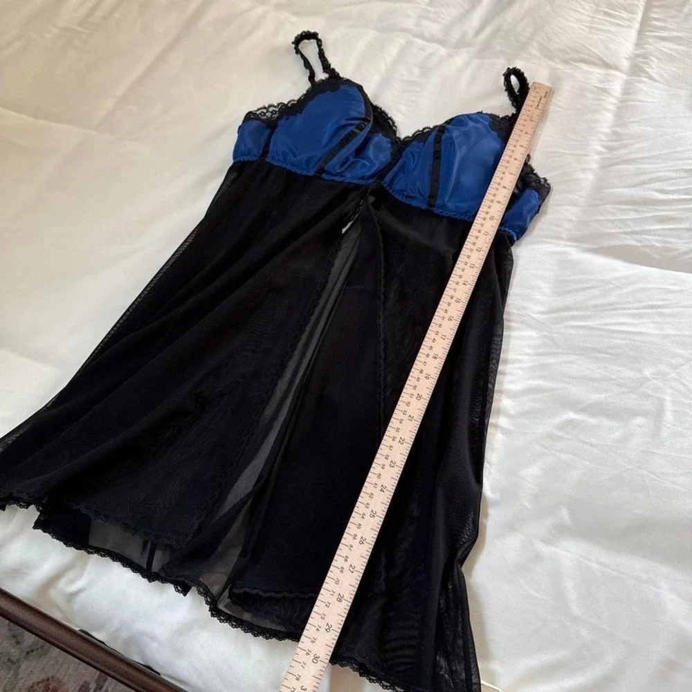 Y2K blue black lace babydoll slip dress‎ Cacique size 18